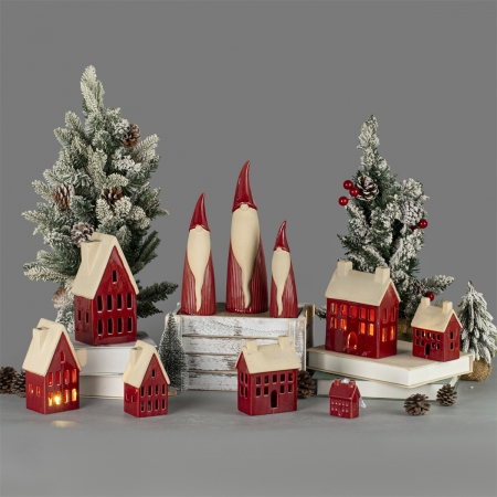 RED COLOR CERAMIC DECORATION-TEA LIGHT,HOUSE,SANTA